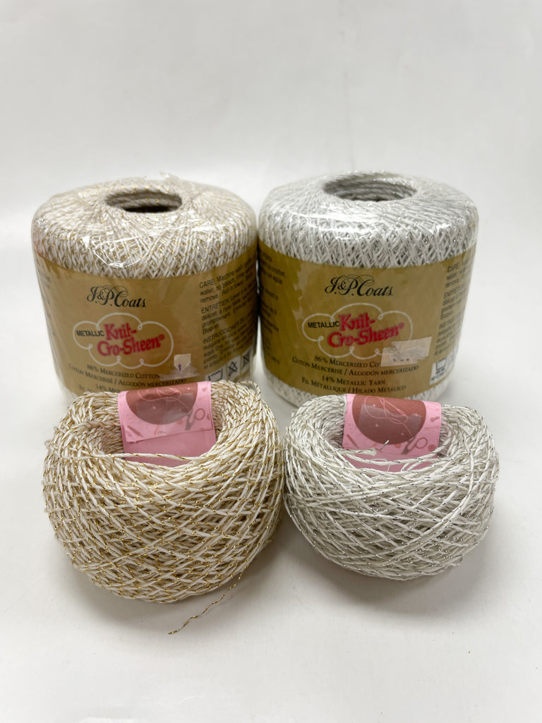 Cotton Crochet Thread Bundle - White with Gold and Silver Metallic – Lucky  DeLuxe Fabrics